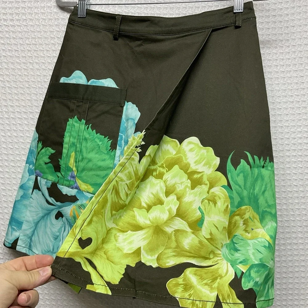 The Kit Cargo Skirt Floral‎ Beach Olive Iris Organic Cotton Twill NWT